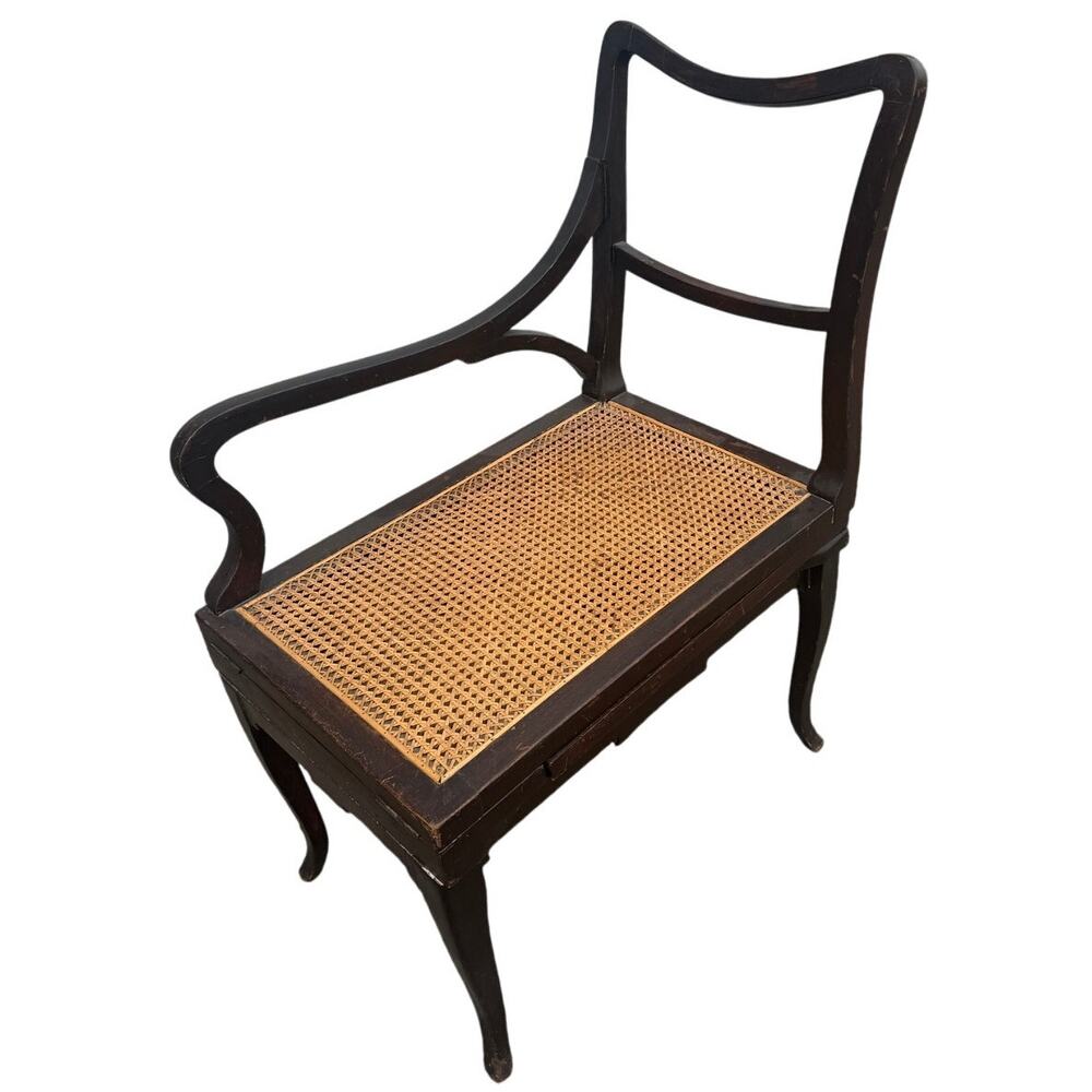 RARE VTG Antique Cane Walnut Window Entry Bench Accent Seat Commode